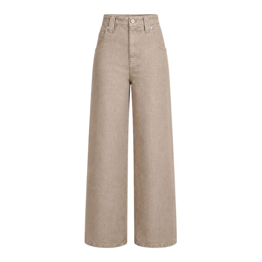 Brunello Cucinelli Women Beige Lamé Denim Baggy Trousers With Embellishment